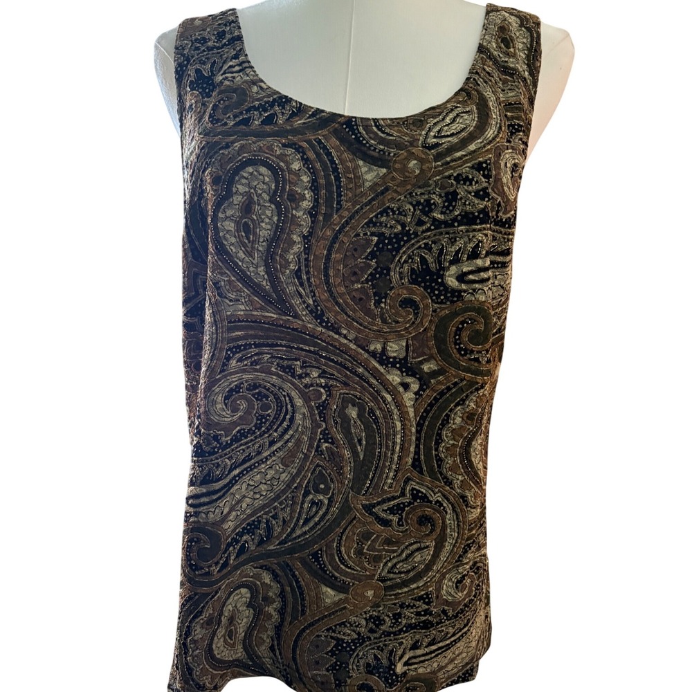 Sheri Martin New York Womens Brown Paisley Knit Scoop Neckโ Tank Top Size 12